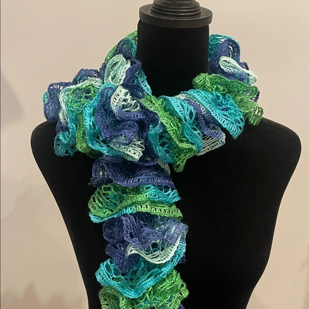 Multicolor Ruffled Scarf blues and greens